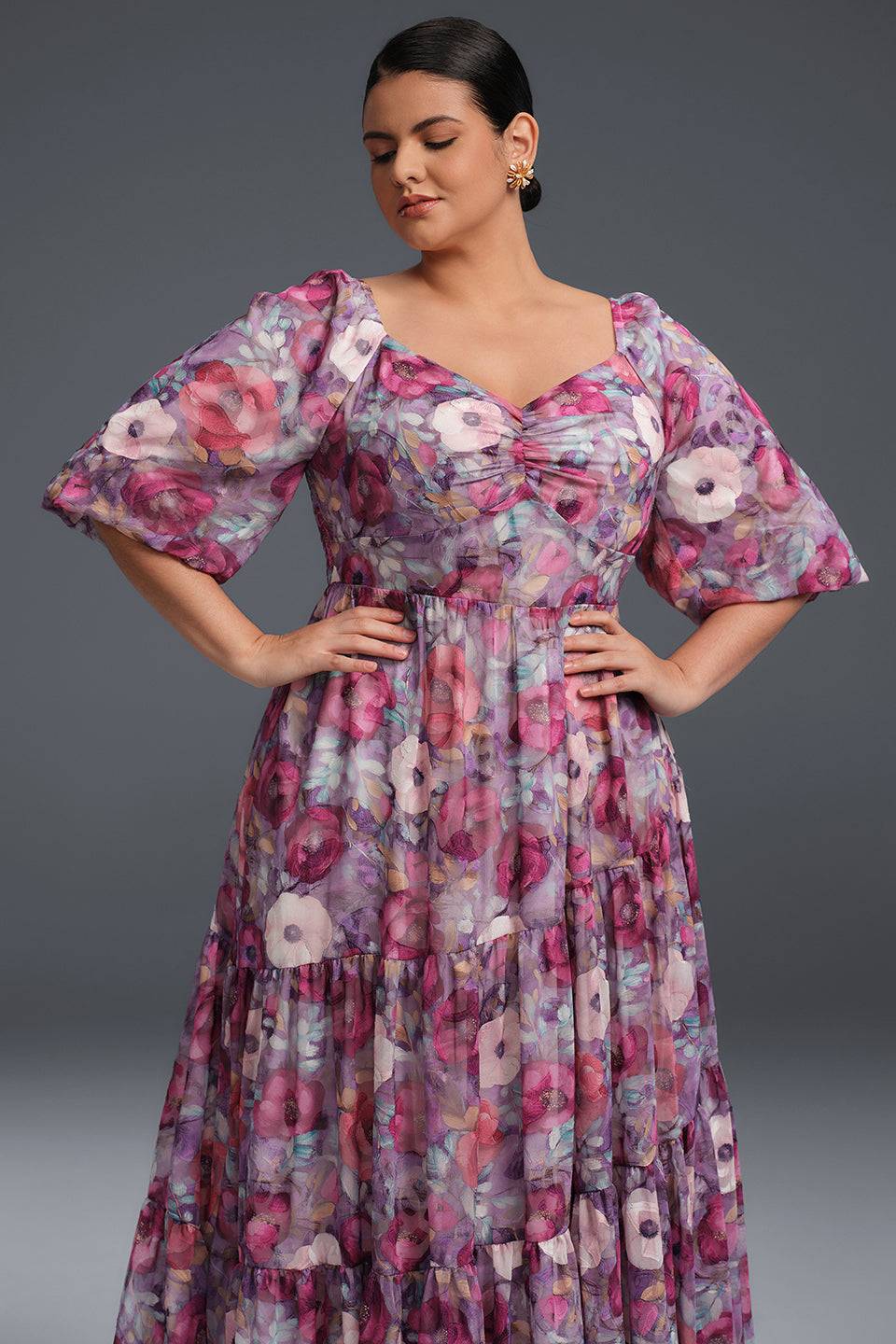 Isabelle Floral Pleated Maxi Dress Neck Flower Print Pleated Maxi Dress 5