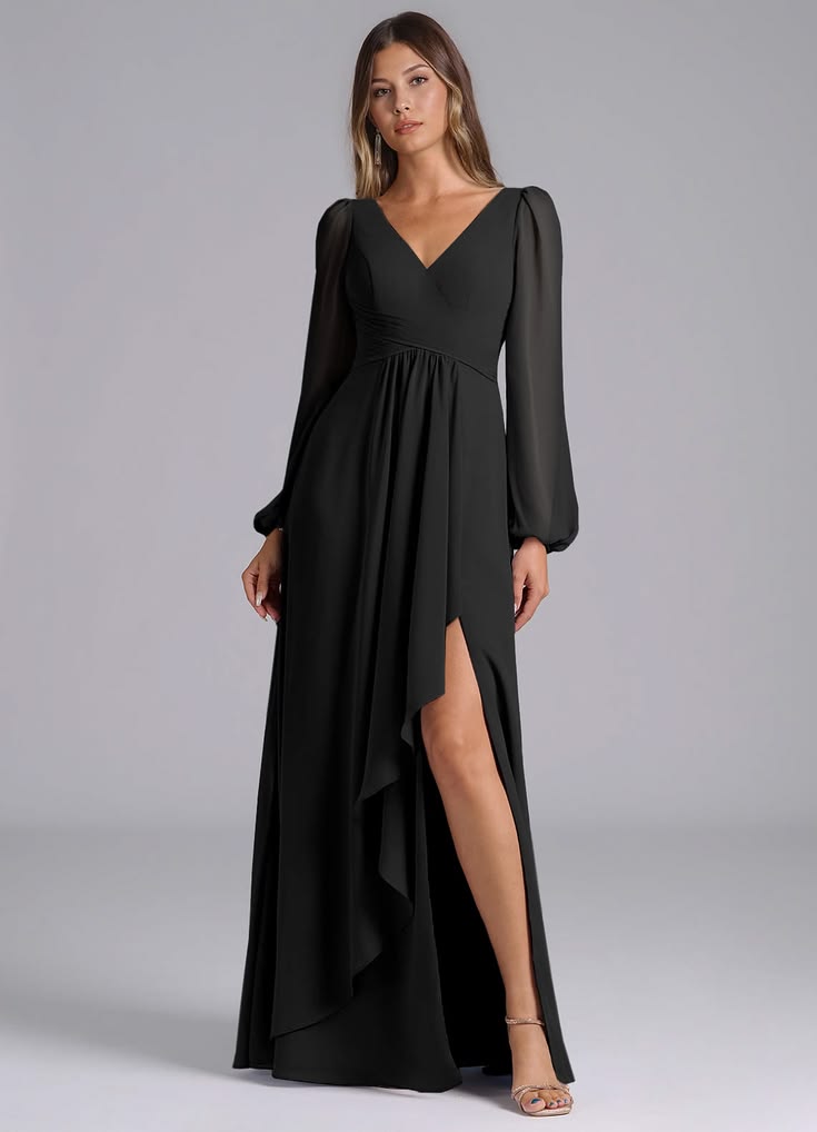 Liah Chiffon A-Line Bridesmaid Dress Black 1