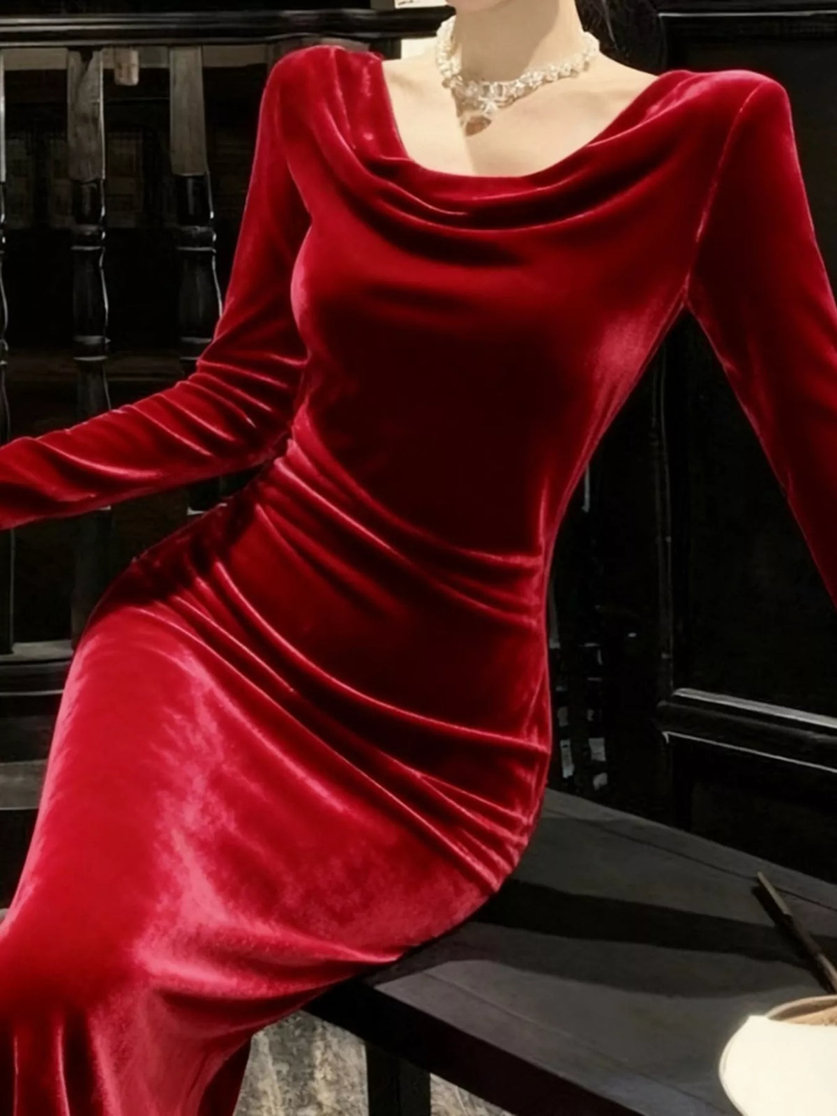 Margot Velvet Midi Dress Burgundy 4