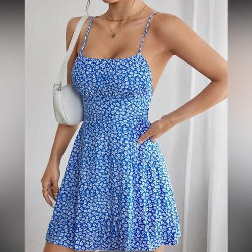 Kalinda Floral Backless Midi Dress Blue 1