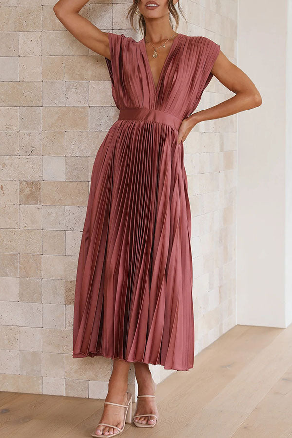 Georgina Satin Pleated Midi Dress Red 4