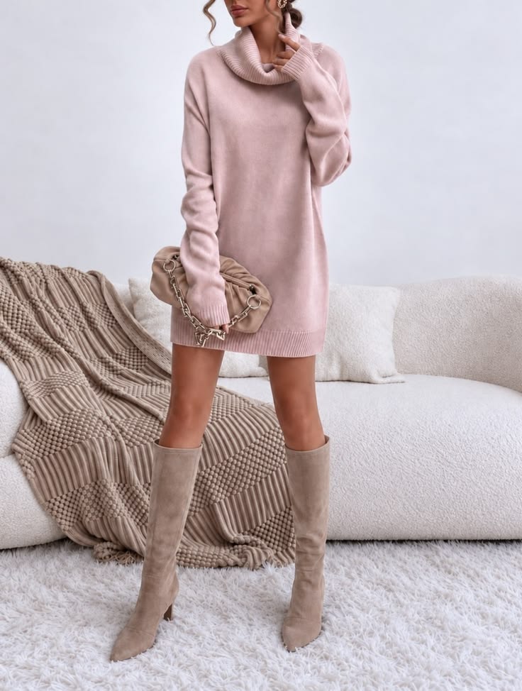 Margot Cowl Neck Knit Midi Dress Blush 1