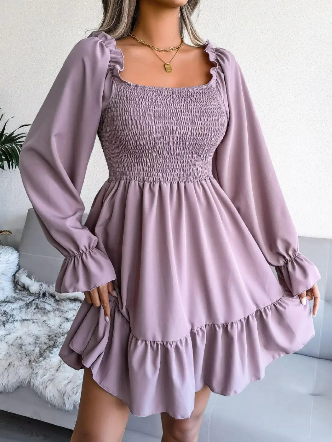 Celine Smocked Flounce Dress Lilac 5