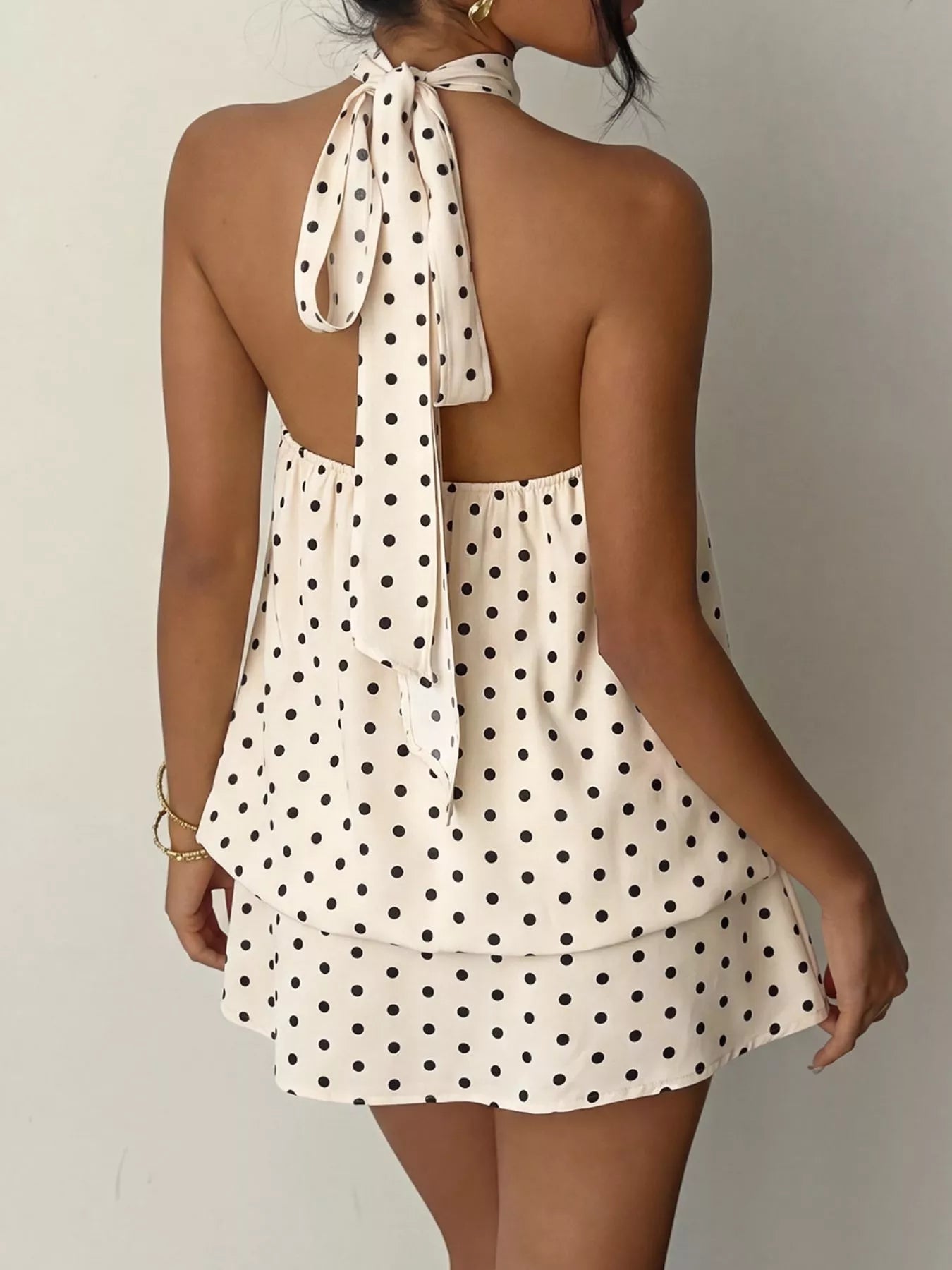 Violet Polka Dot Halter Mini Dress Coffee Brown 6