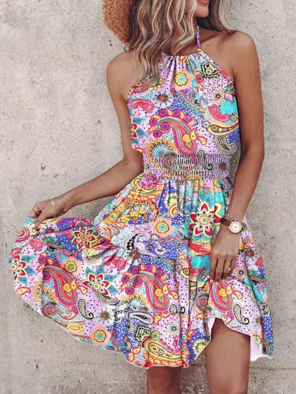 Fleur Halter Neck Mini Dress in Paisley Light Purple 5