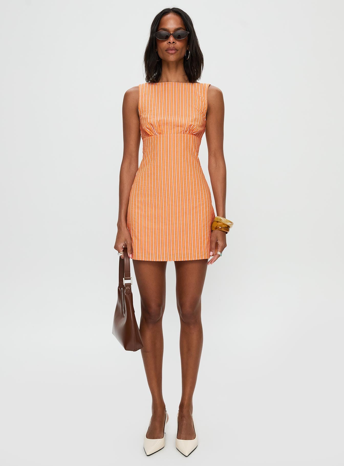 Ellesandra Striped Mini Dress Orange Stripe 7