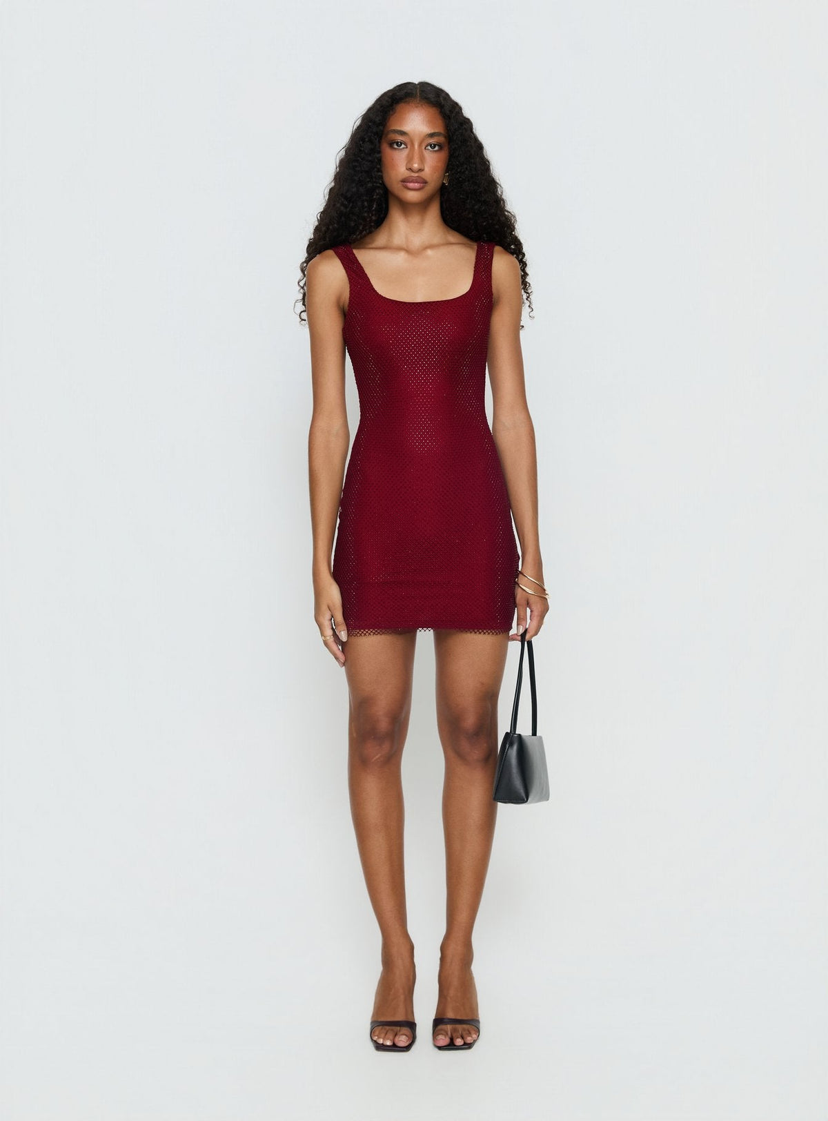 Emilia Net Mini Dress in Burgundy Burgundy 7