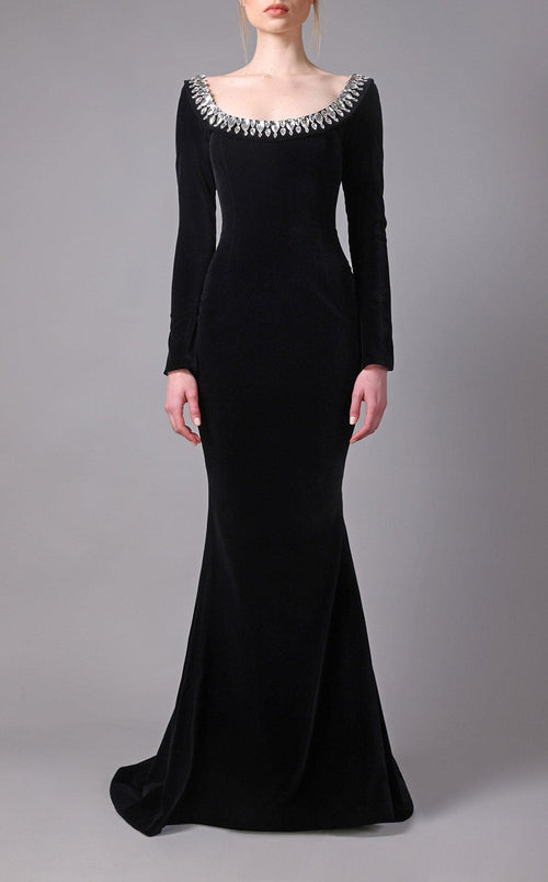 Solene White Satin Gown Black 1