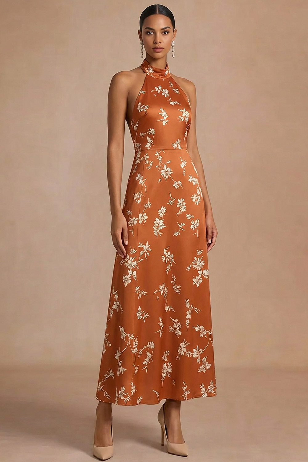 Isabelle Floral Halter Maxi Dress Orange 3