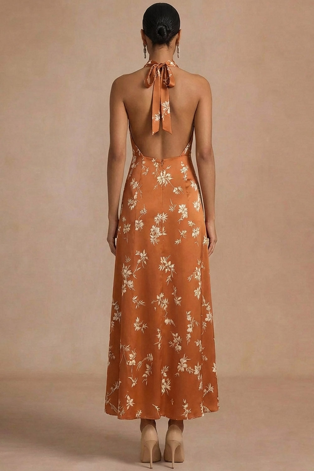 Isabelle Floral Halter Maxi Dress Orange 2