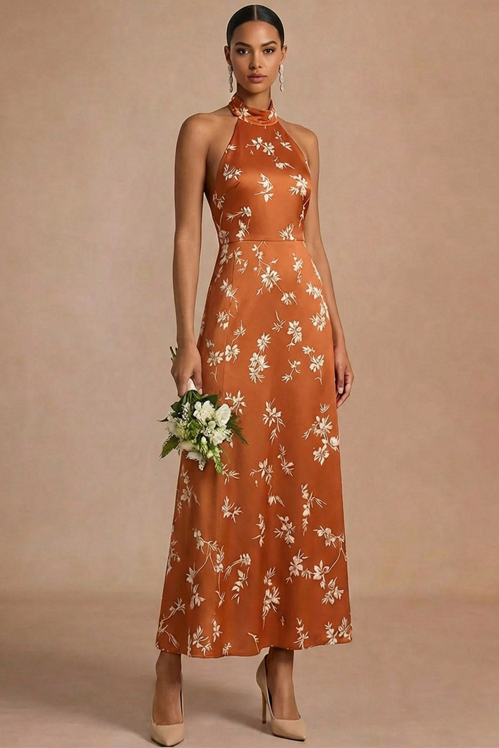 Isabelle Floral Halter Maxi Dress Orange 1