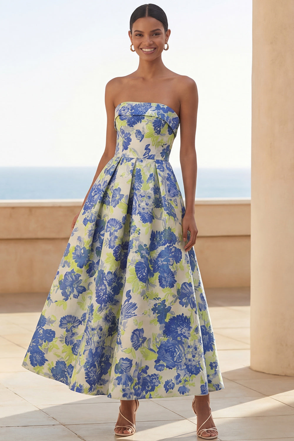Daphne Floral Maxi Dress Blue Daffodil Flower 5