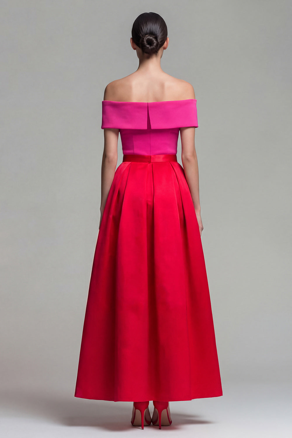 Valentina Off-Shoulder Color Block Midi Dress Green and Blue 2
