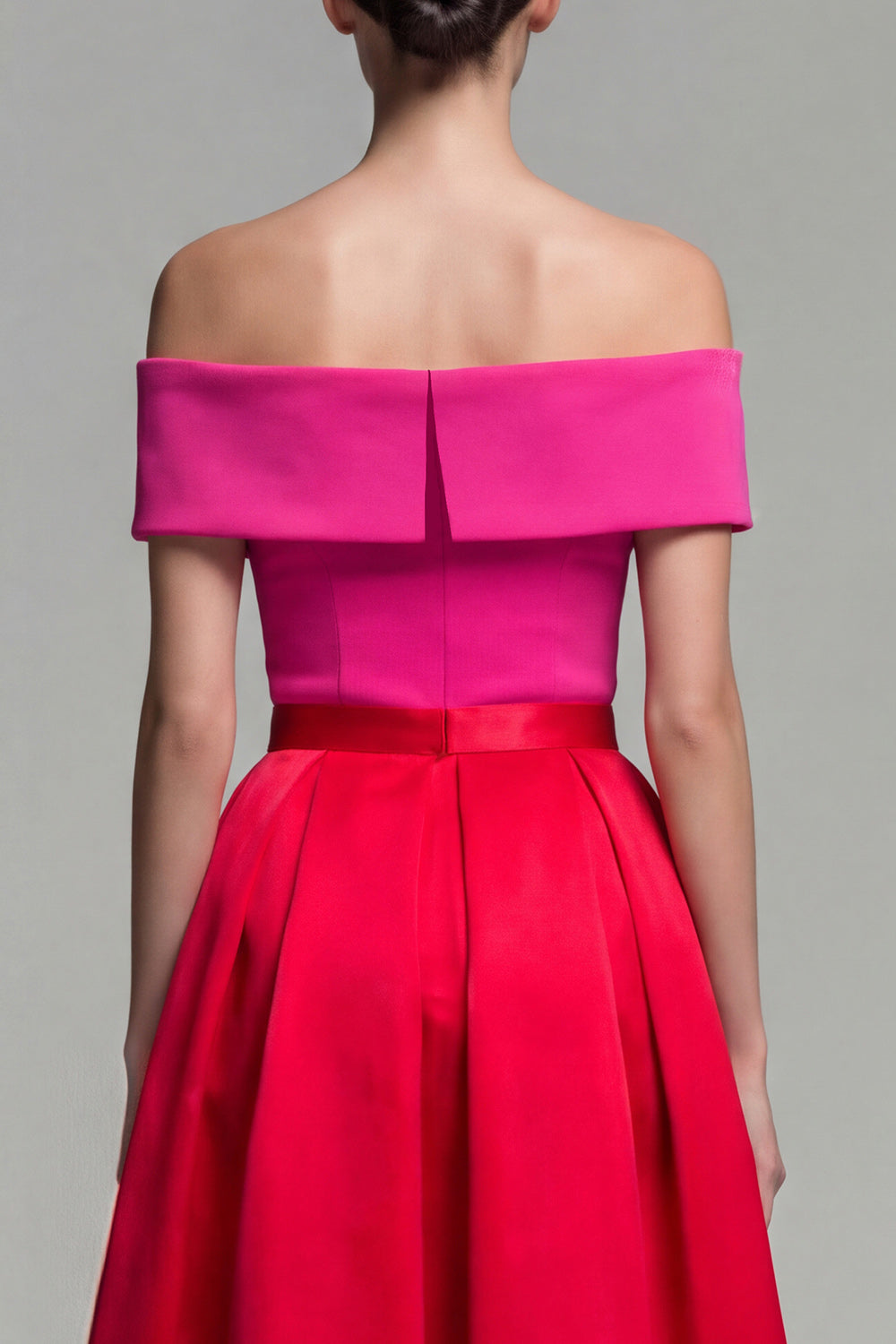 Valentina Off-Shoulder Color Block Midi Dress Black 6