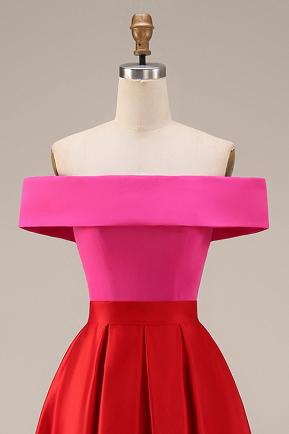 Valentina Off-Shoulder Color Block Midi Dress Fuchsia and Red 8