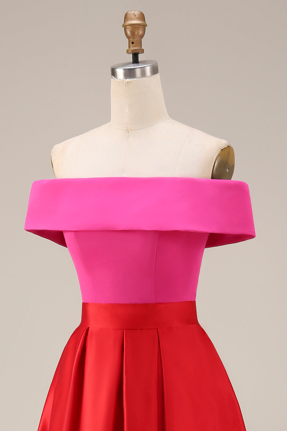 Valentina Off-Shoulder Color Block Midi Dress Fuchsia and Red 10