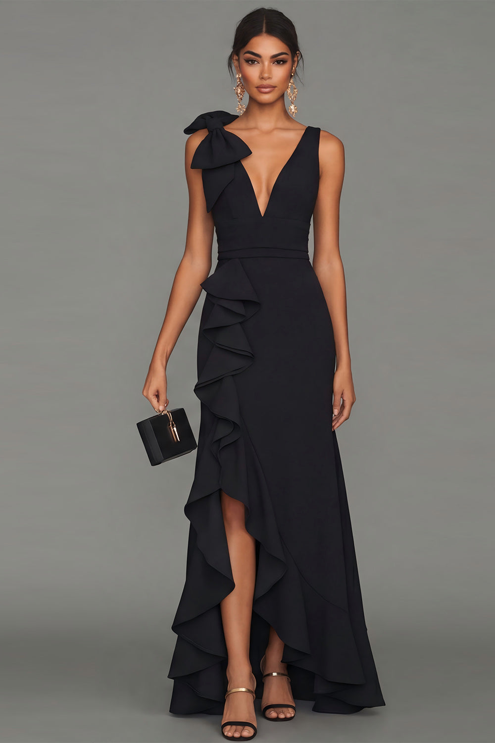 Valentina Ruffle Formal Gown Black 1