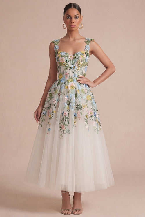 Isadora Floral Corset Midi Dress White 1