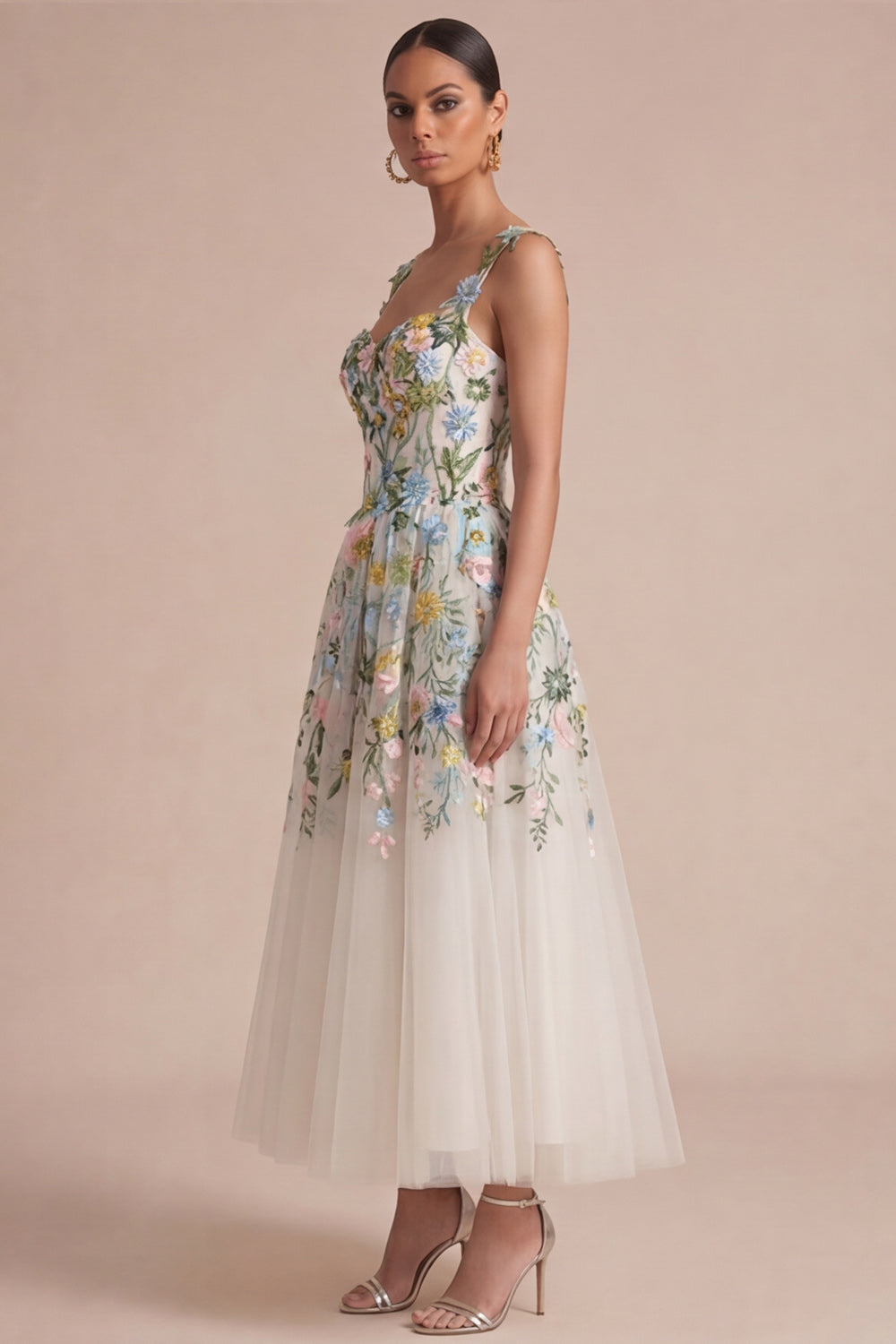 Isadora Floral Corset Midi Dress White 2