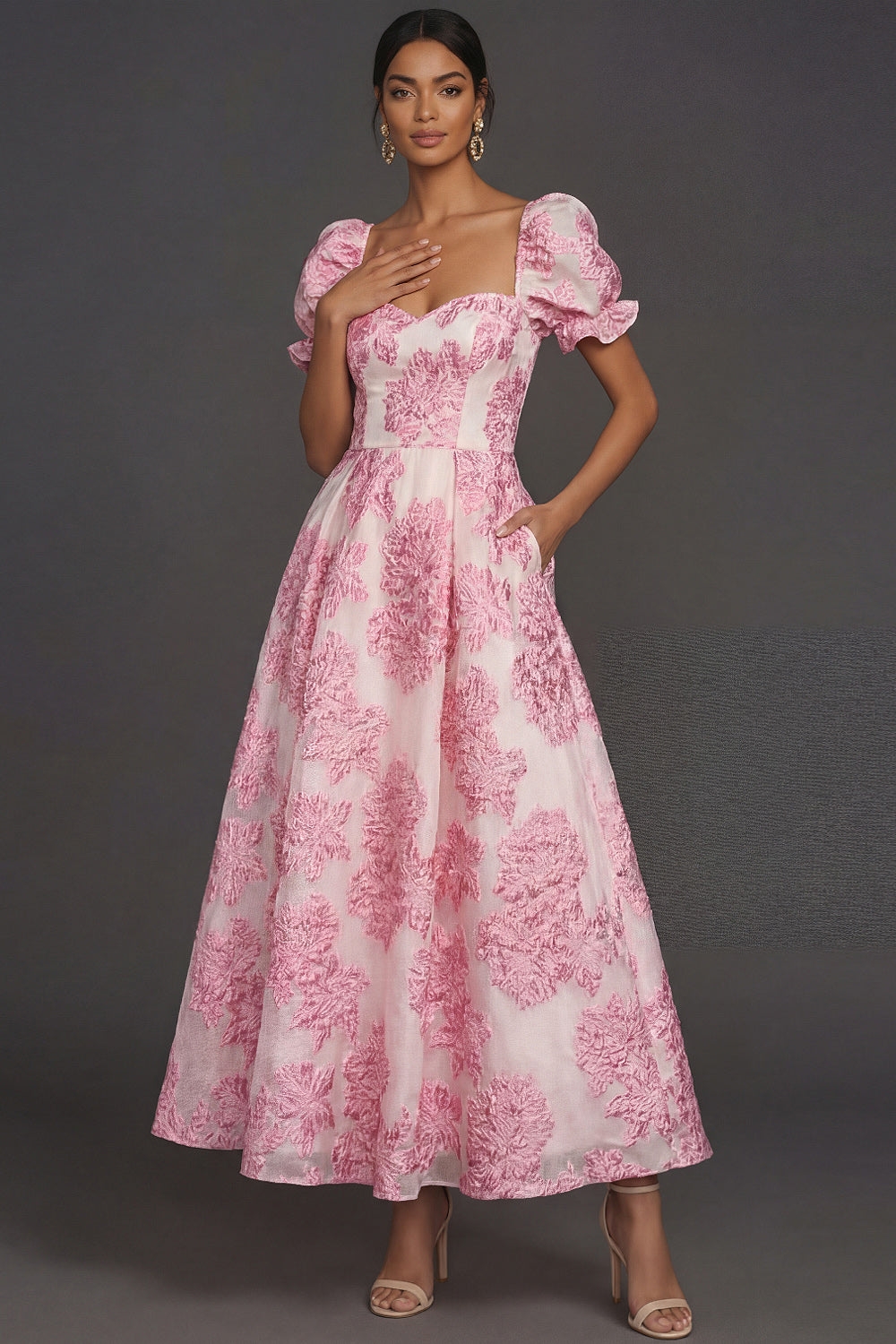 Valentina Jacquard A-Line Dress Pink 3