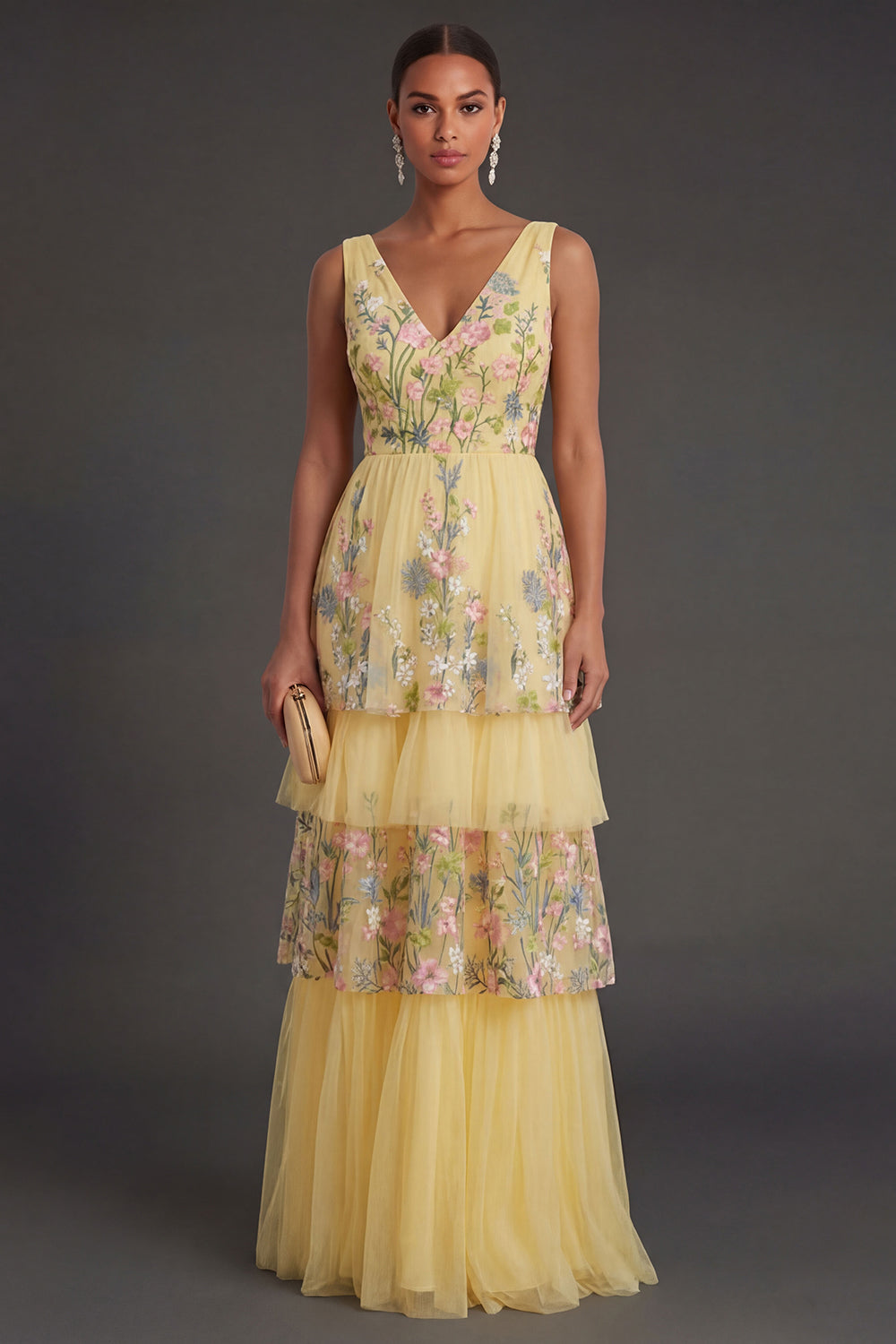 Margot Tiered Floral Maxi Dress Yellow 1