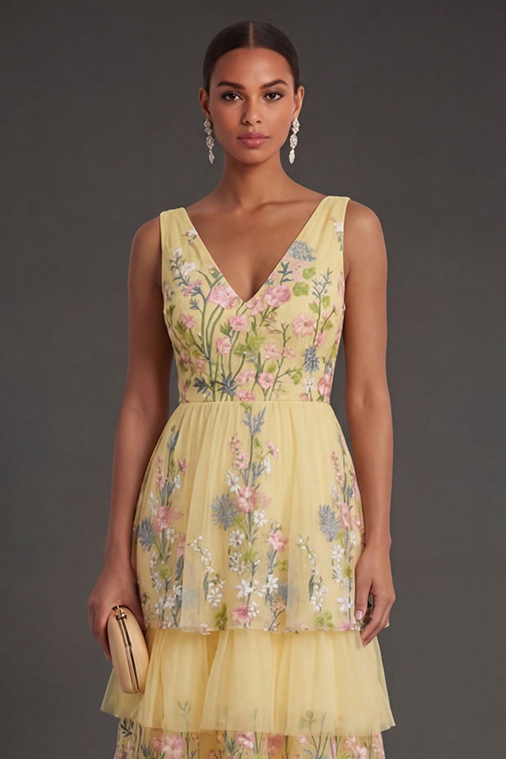 Margot Tiered Floral Maxi Dress Yellow 3