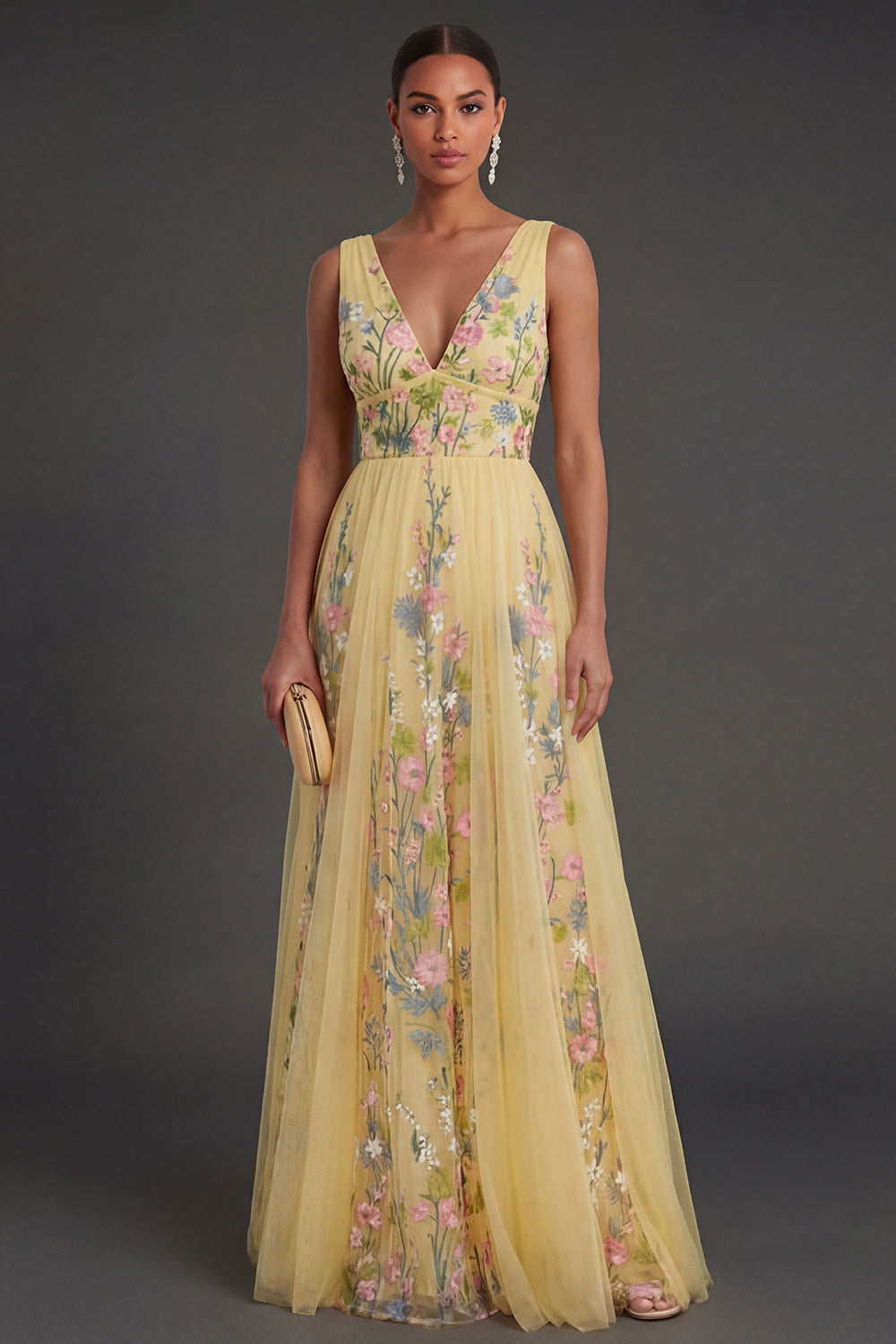 Margot Floral Backless Gown Yellow 1