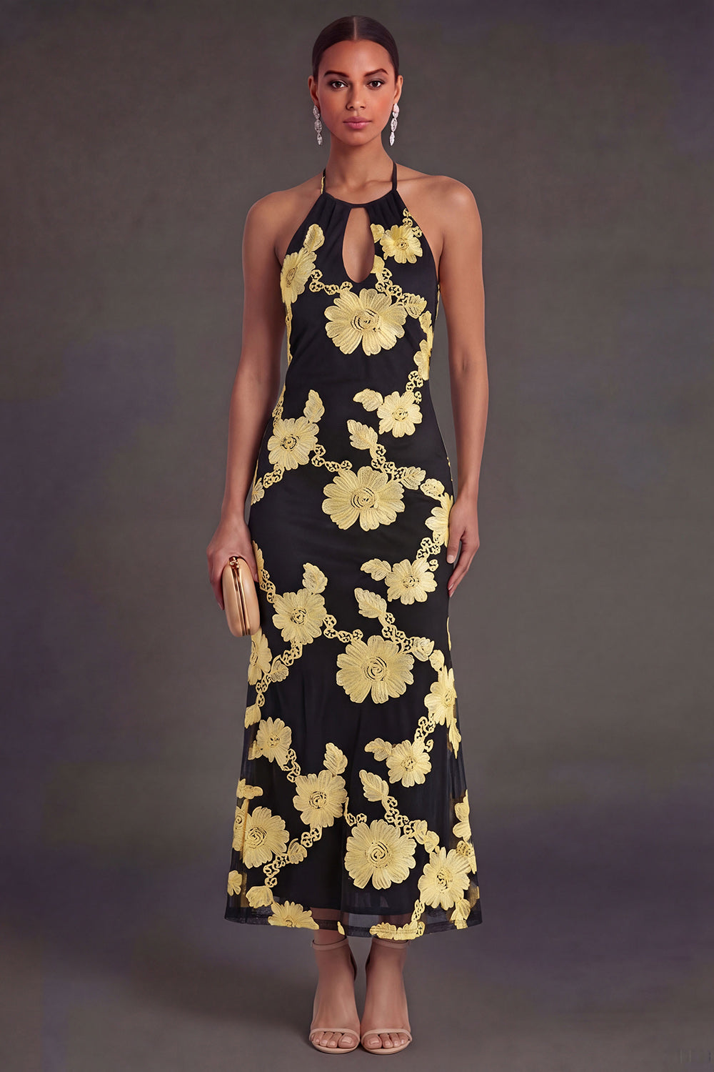 Arabella Floral Appliqué Mermaid Midi Dress Pink 6