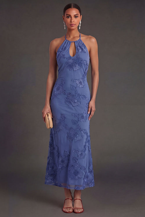 Arabella Floral Appliqué Mermaid Midi Dress Blue 1