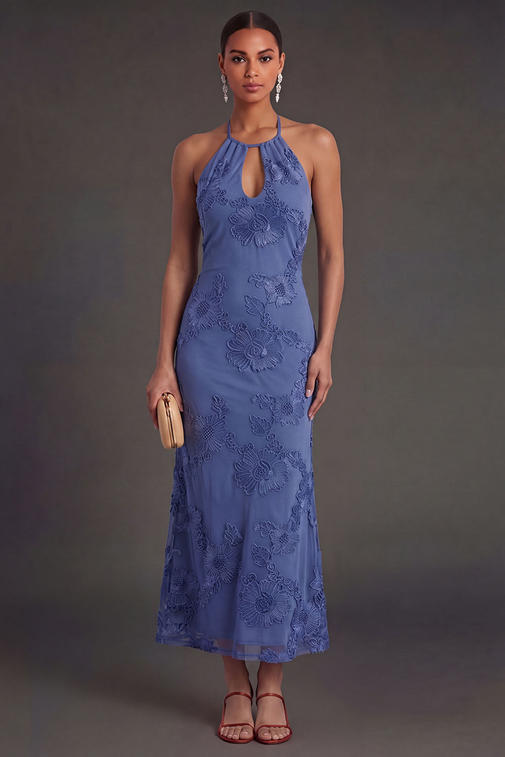 Arabella Floral Appliqué Mermaid Midi Dress Black Yellow Flower 1