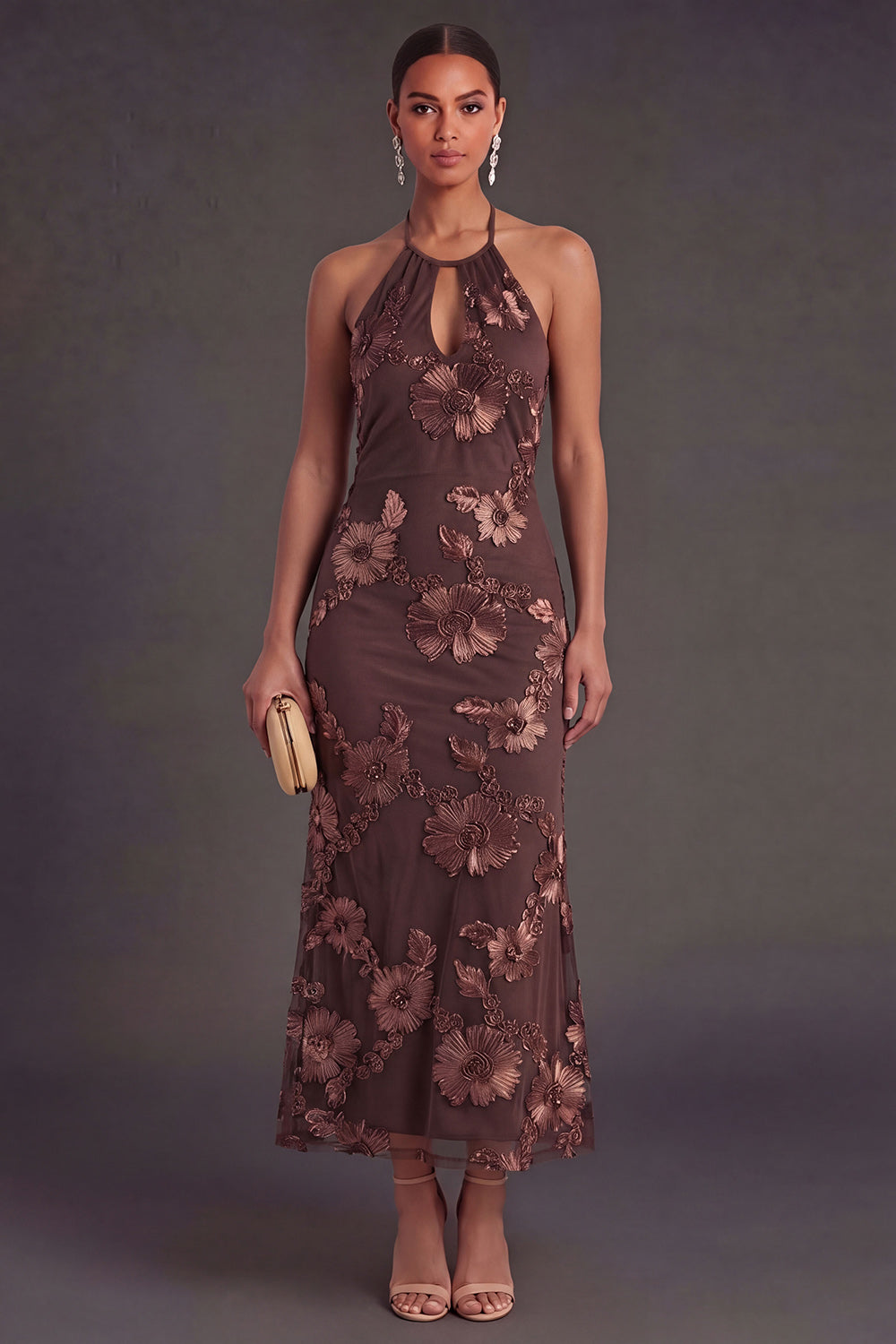 Arabella Floral Appliqué Mermaid Midi Dress Fuchsia 7