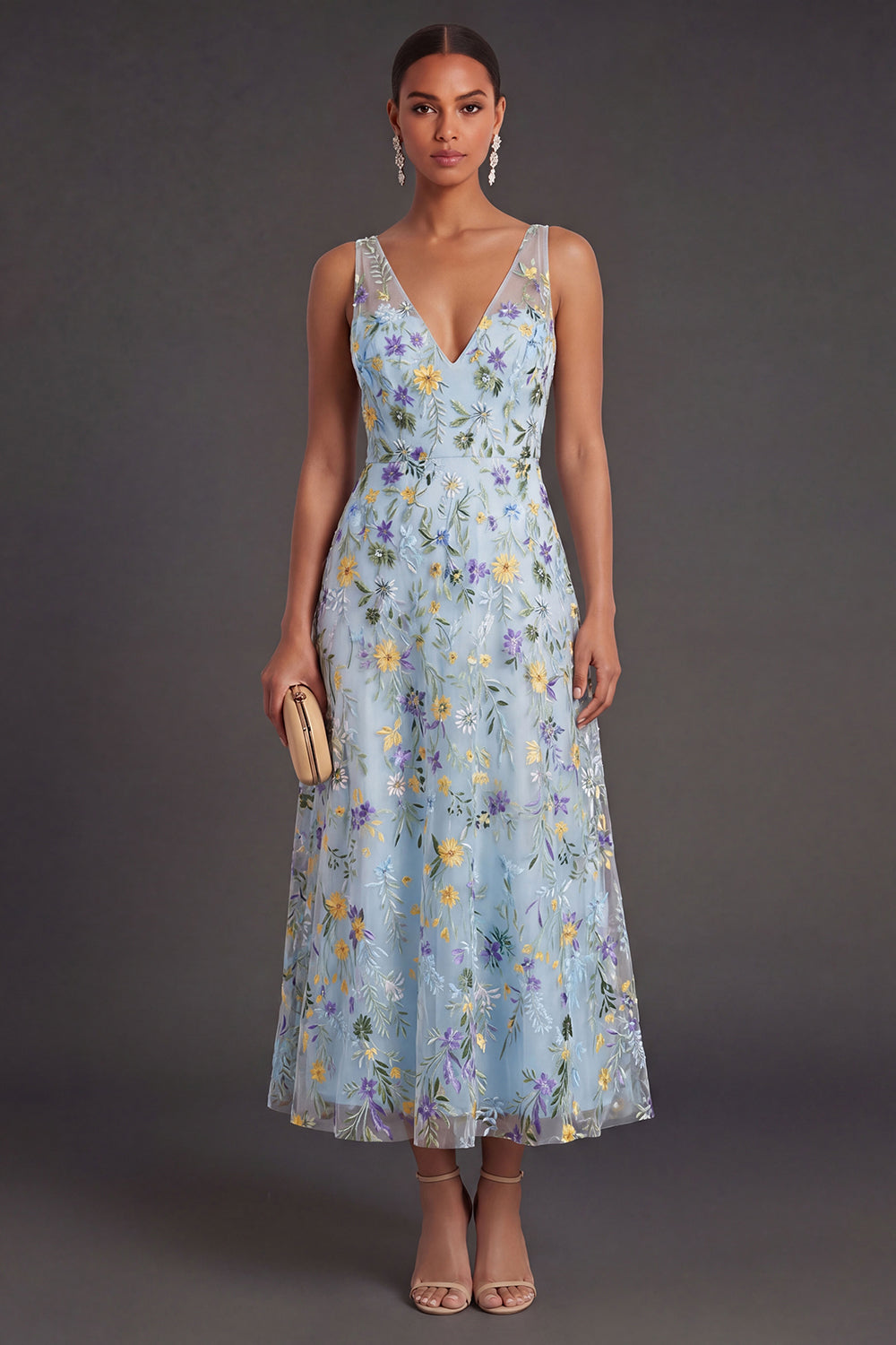 Estelle Floral Chiffon Maxi Dress Blue Flower 1