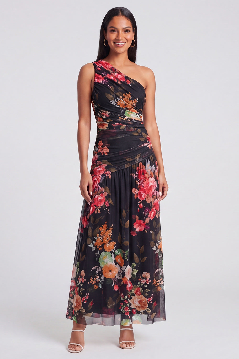 Margot One-Shoulder Ruched Maxi Dress Champagne 8