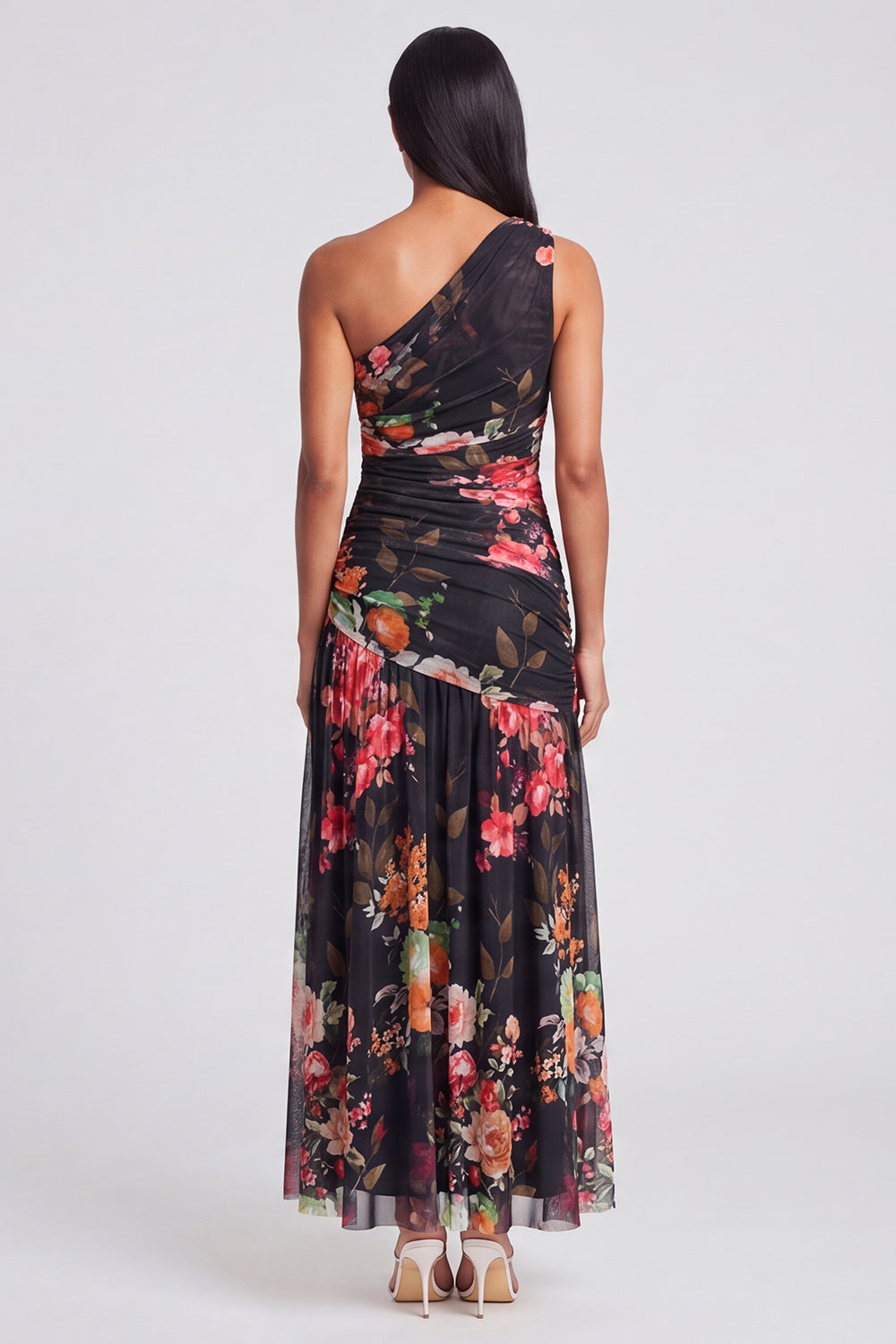 Margot One-Shoulder Ruched Maxi Dress Champagne 7