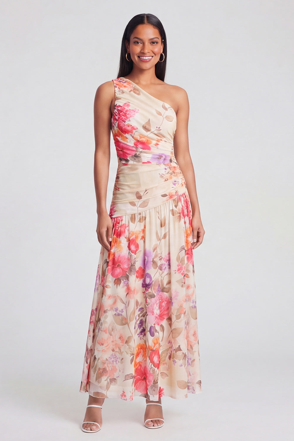 Margot One-Shoulder Ruched Maxi Dress Ivory 9