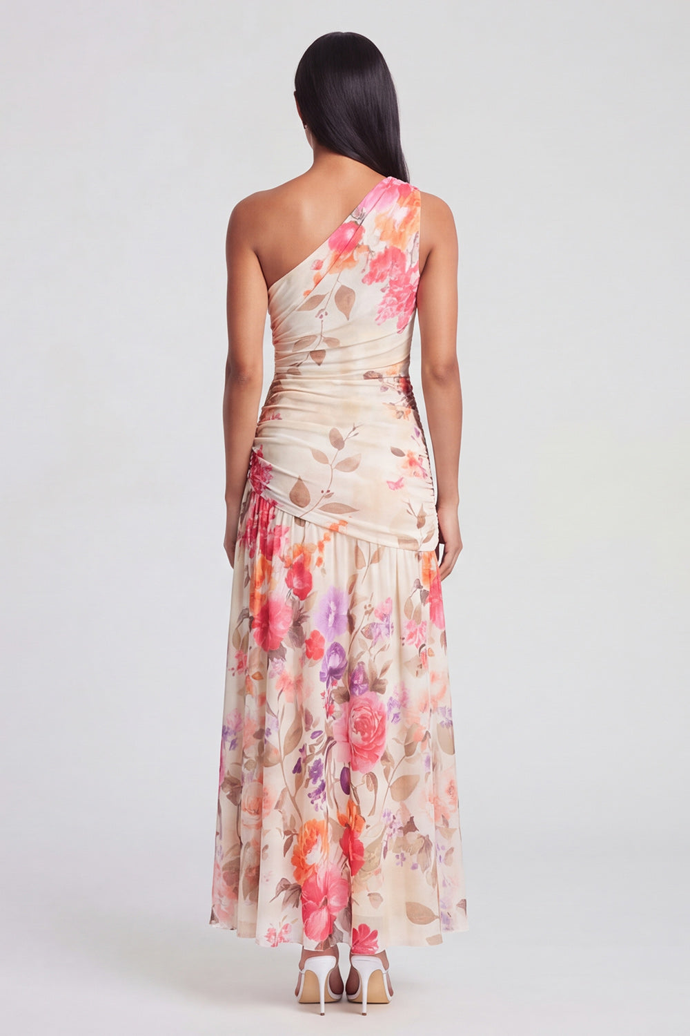 Margot One-Shoulder Ruched Maxi Dress Black 10