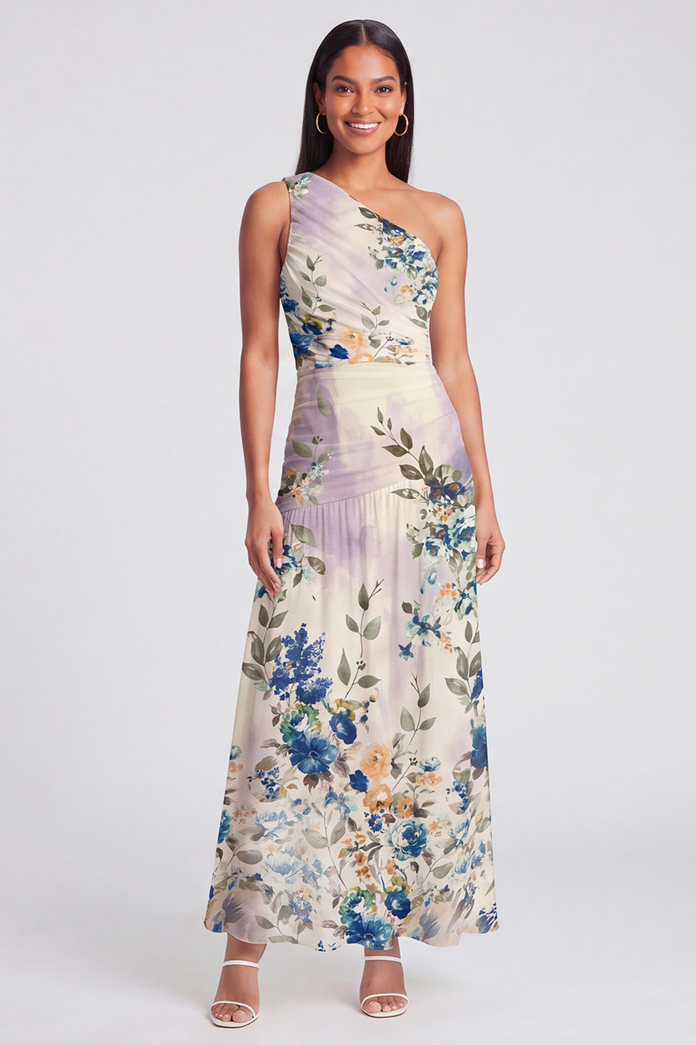 Margot One-Shoulder Ruched Maxi Dress Ivory 3