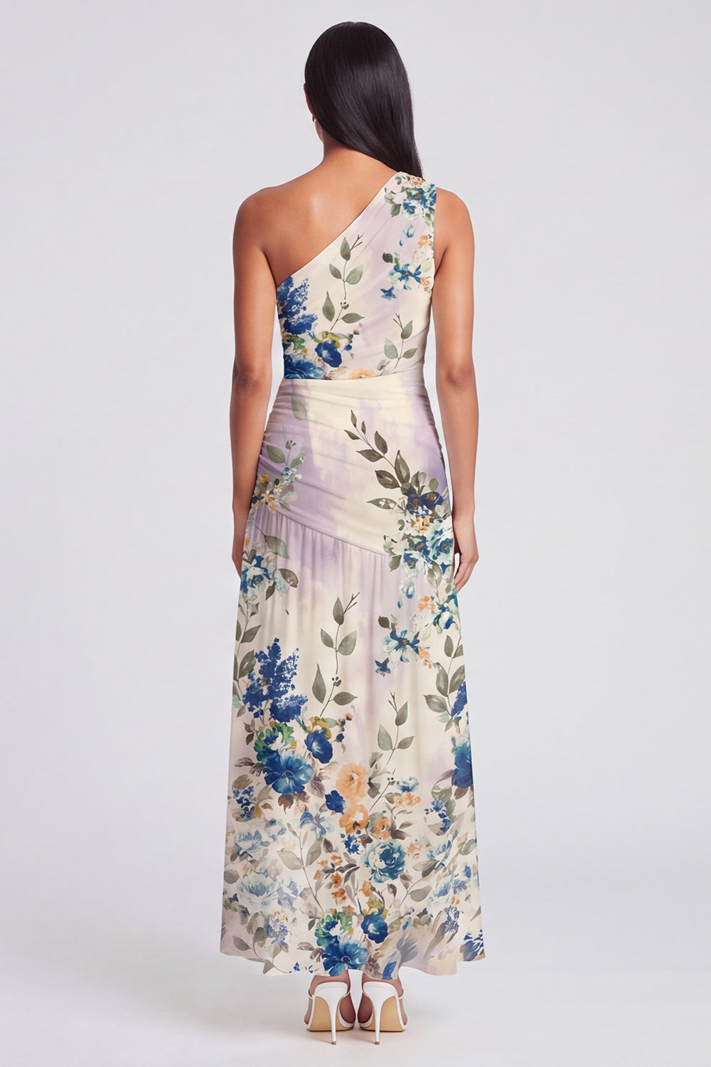 Margot One-Shoulder Ruched Maxi Dress Champagne 2