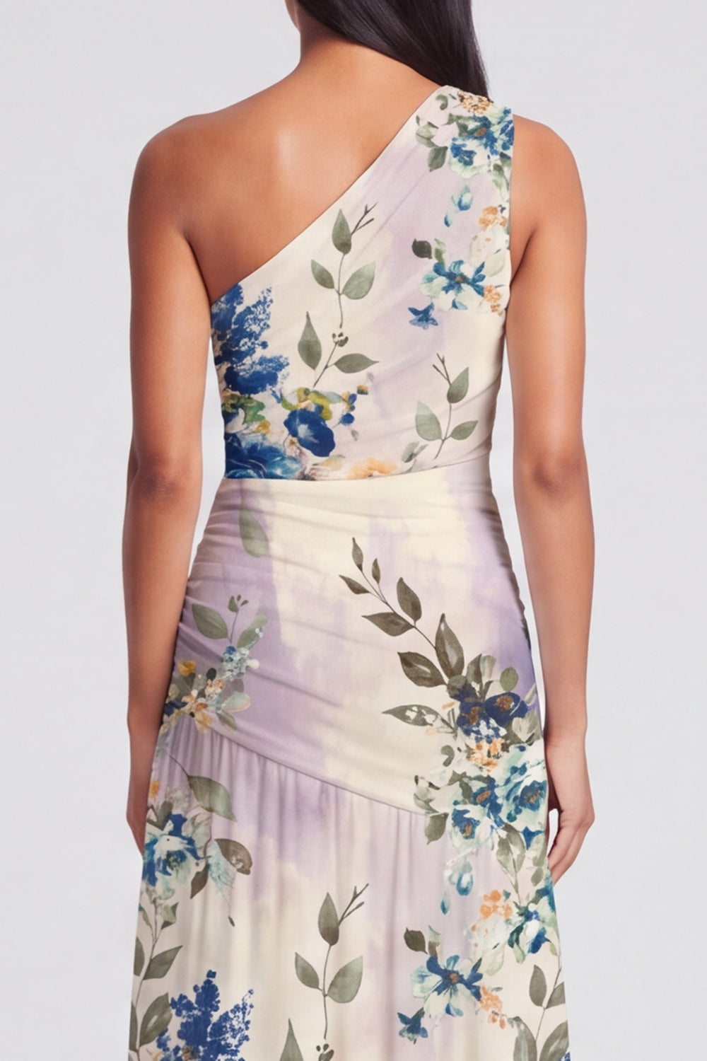 Margot One-Shoulder Ruched Maxi Dress Champagne 5