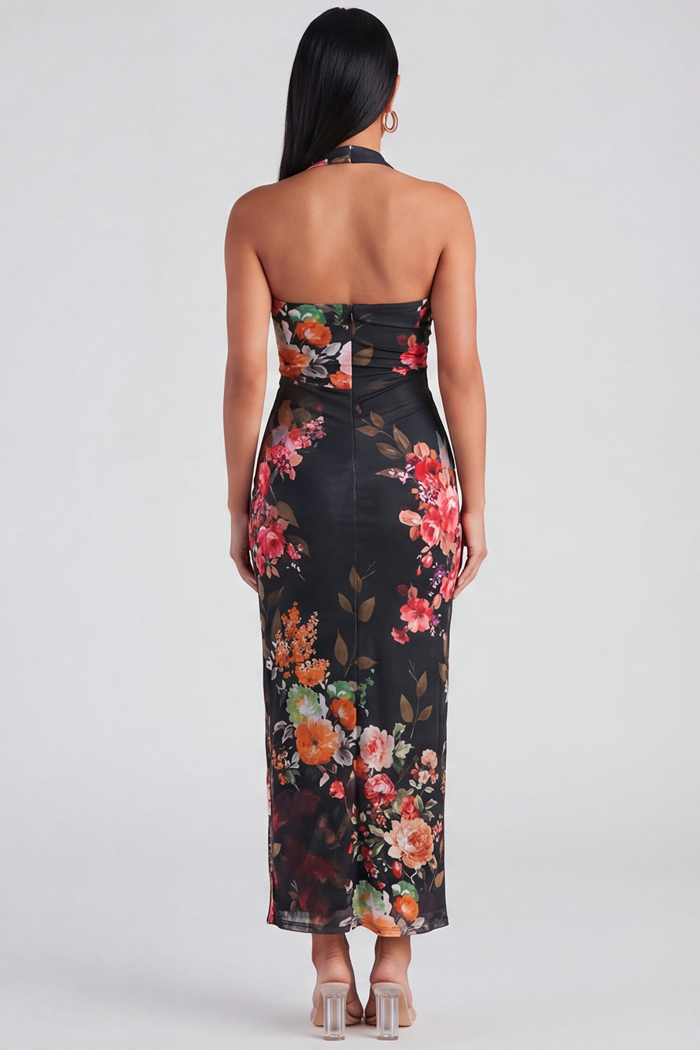 Celeste Halter Ruched Maxi Dress in Champagne Floral Champagne 17