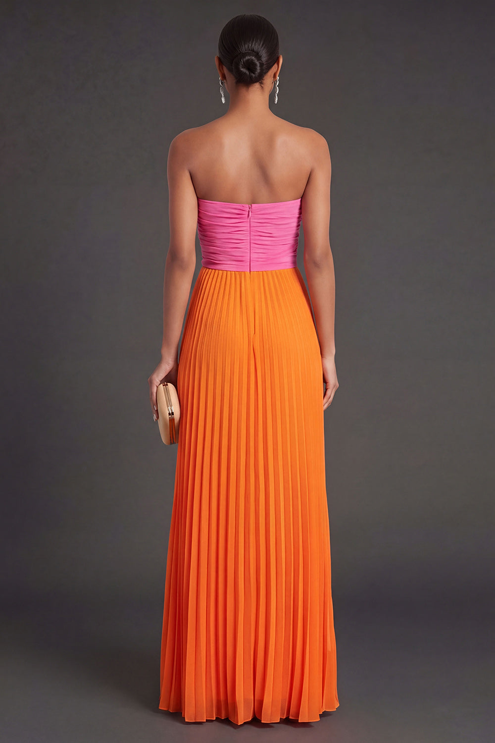 Valentina Pleated Sweetheart Formal Dress Black and Orange 2