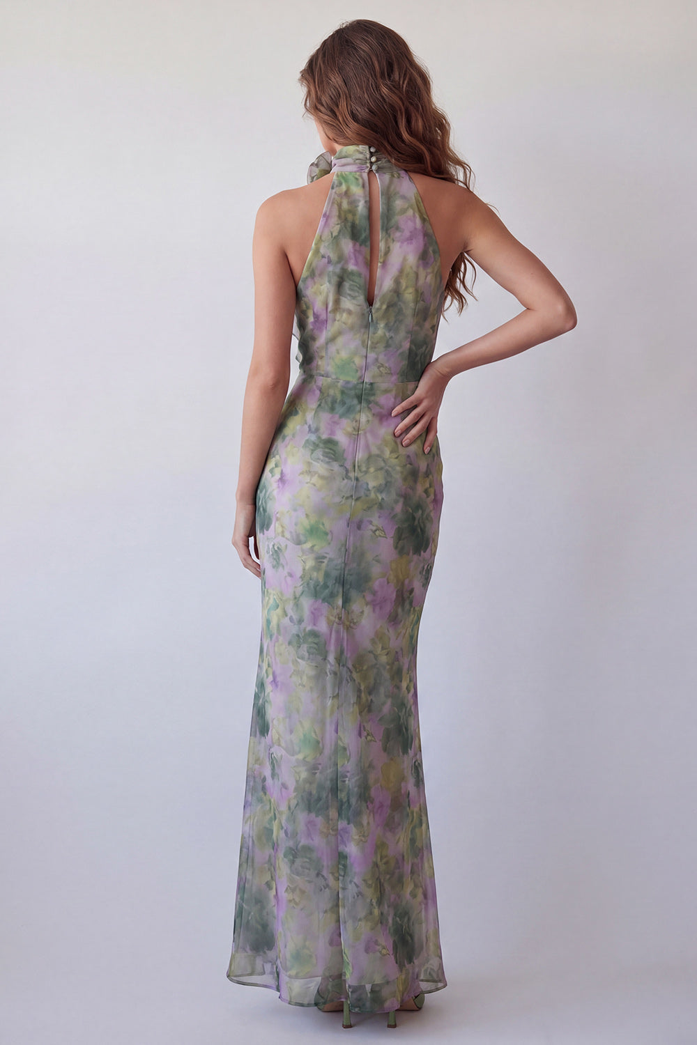 Ophelia Halter Chiffon Maxi Dress Staubiger Salbei 2