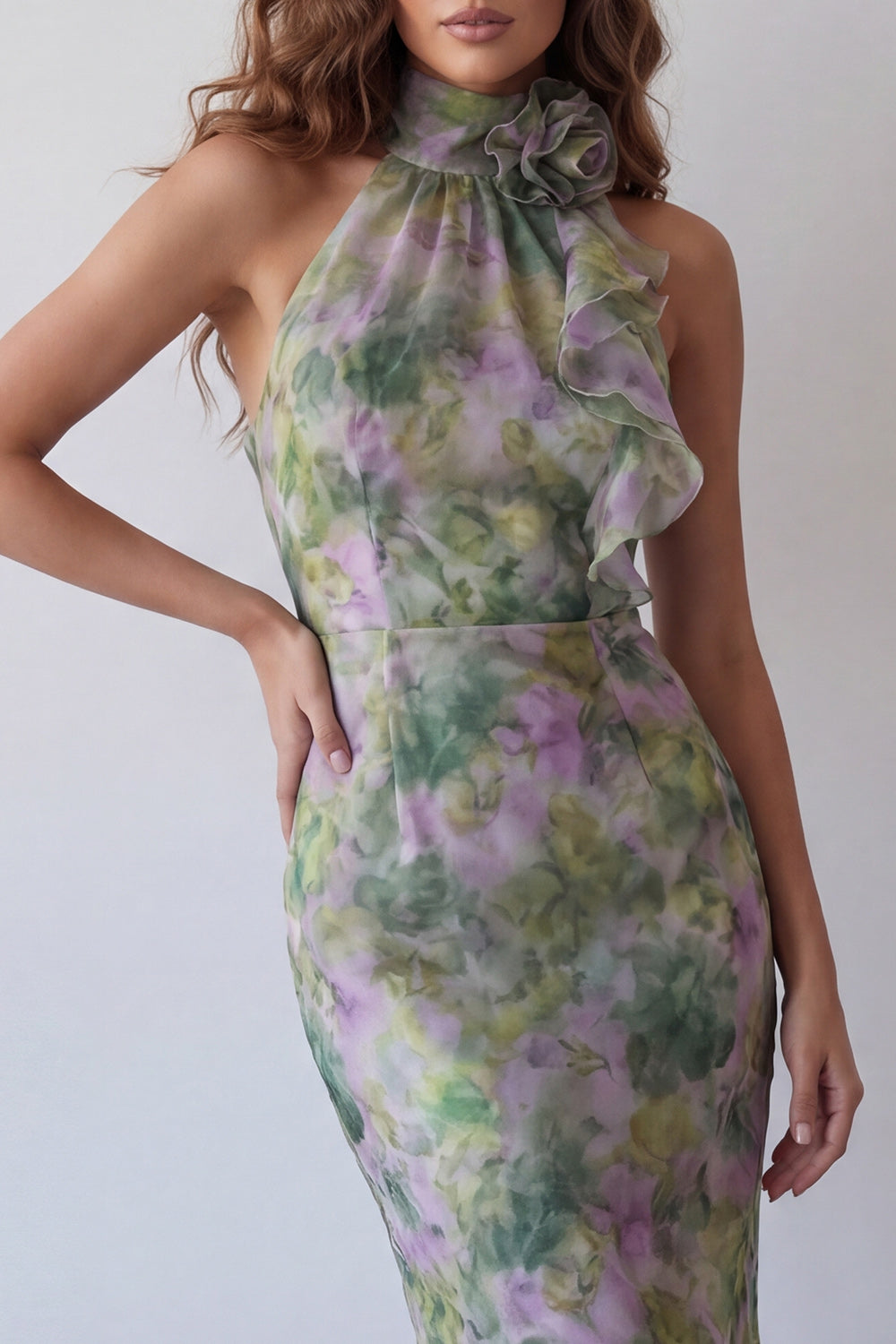 Ophelia Halter Chiffon Maxi Dress Staubiger Salbei 3