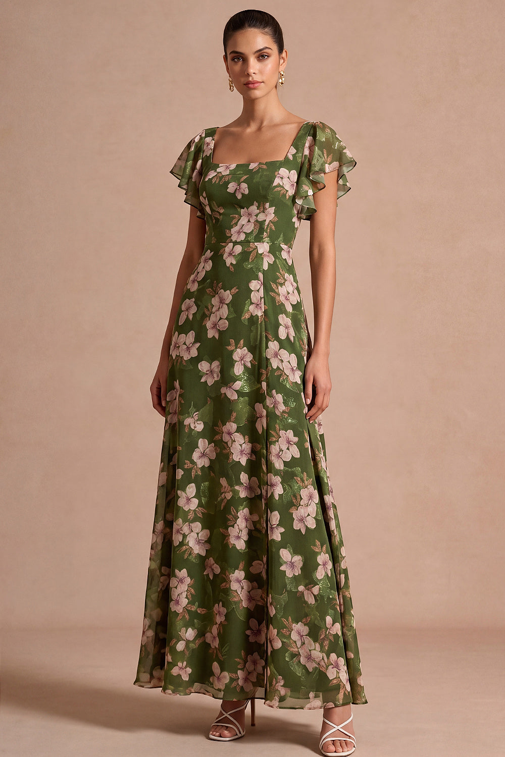 Margot Floral A-Line Dress Olive 1