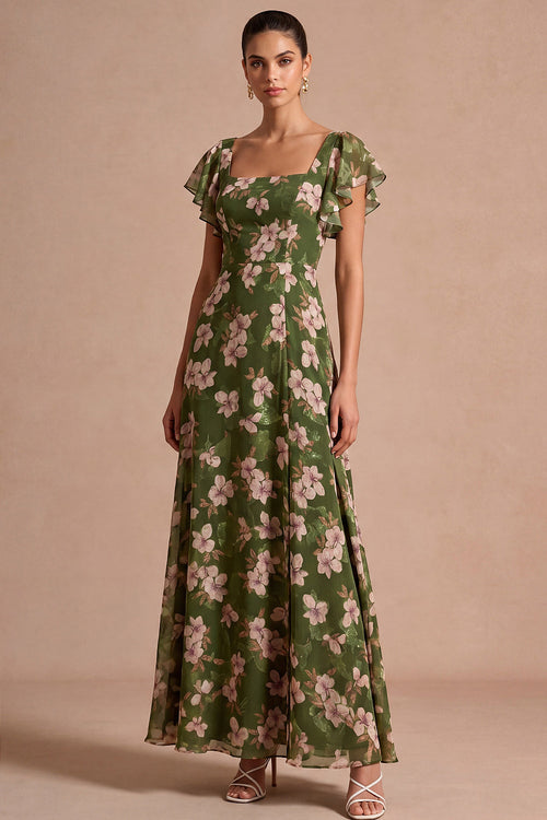 Margot Floral A-Line Dress Olive 1