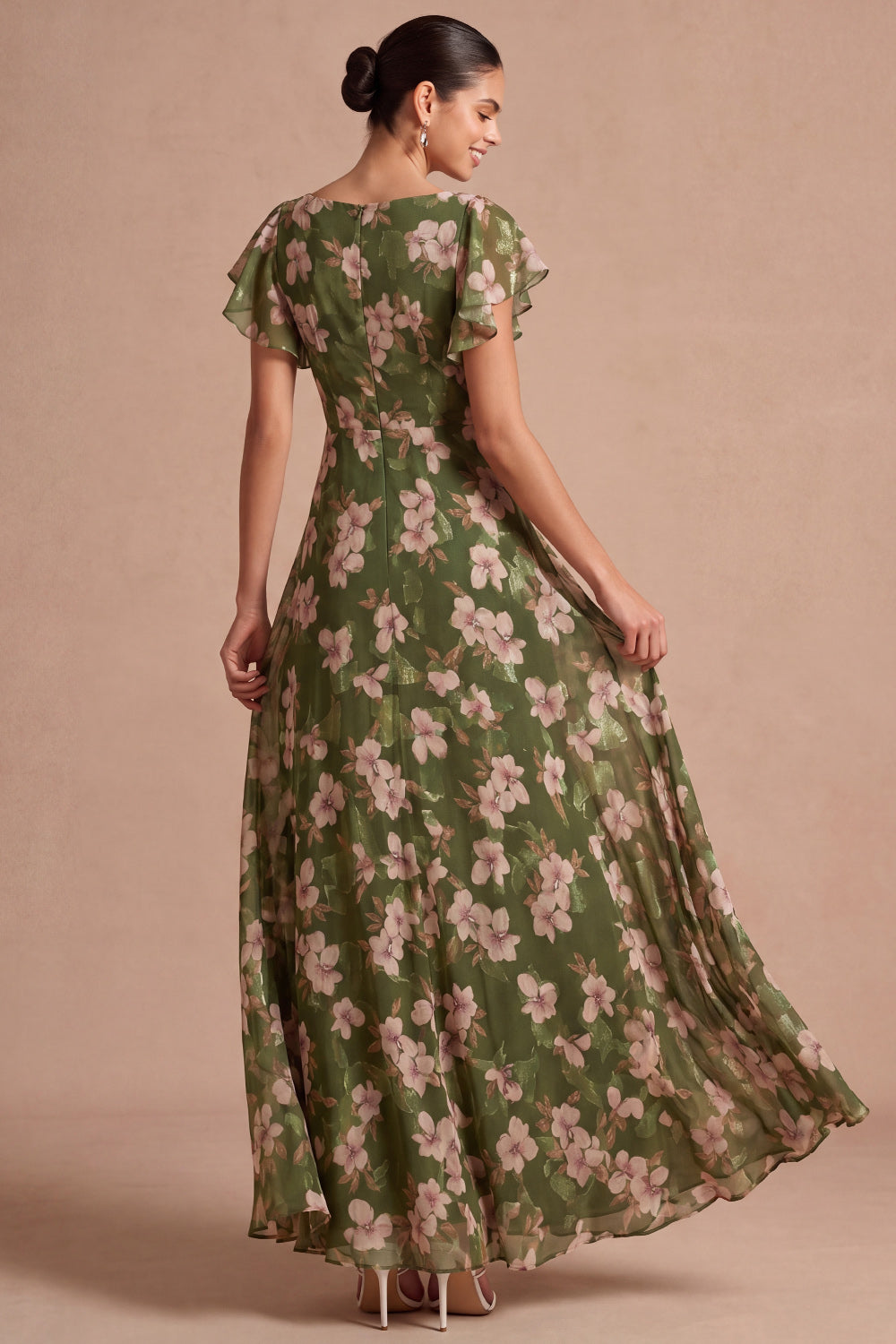 Margot Floral A-Line Dress Olive 2