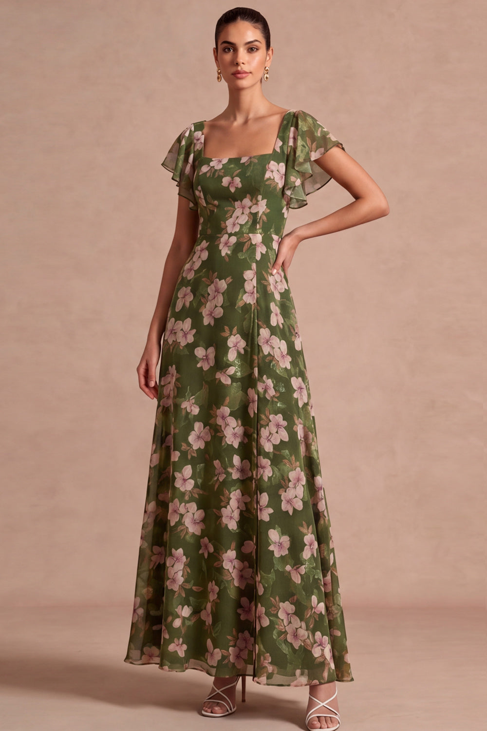 Margot Floral A-Line Dress Olive 3