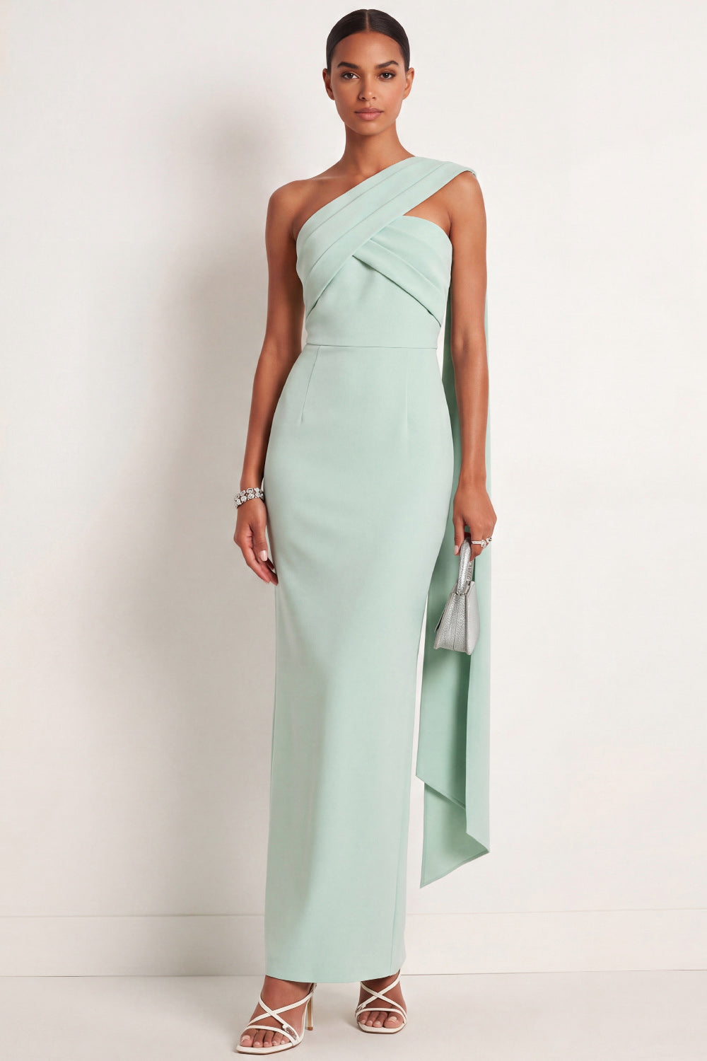 Evelyn Mint One-Shoulder Maxi Dress Mint Green 1