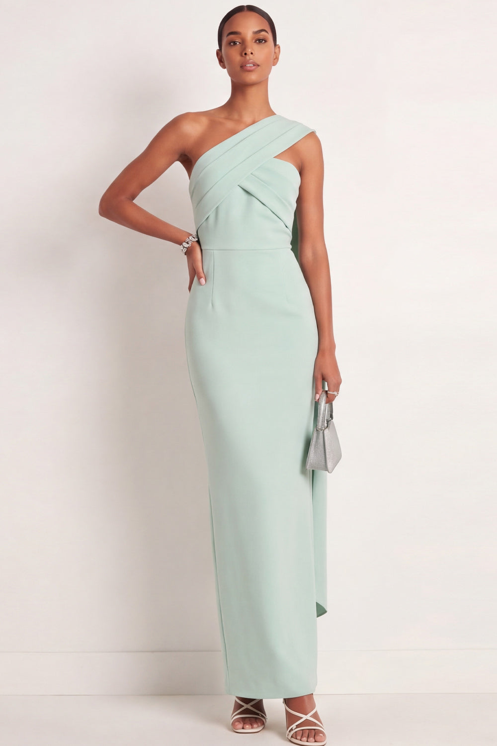 Evelyn Mint One-Shoulder Maxi Dress Mint Green 3