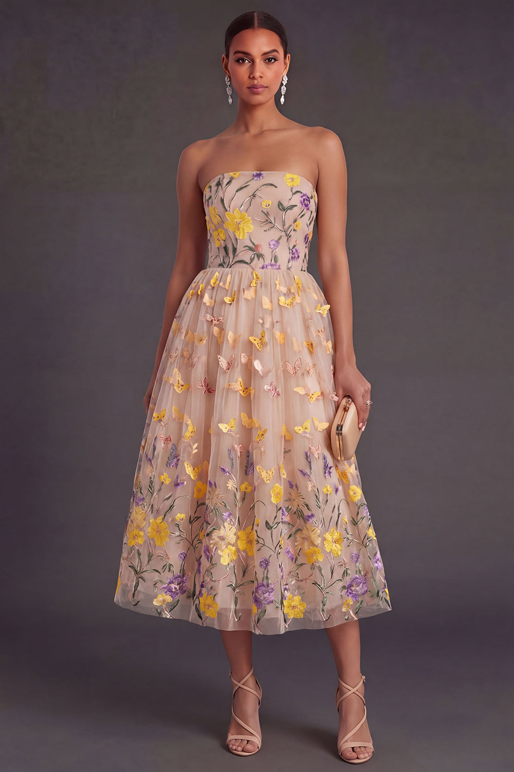Isabelle Floral Appliqué A-Line Dress Apricot 1